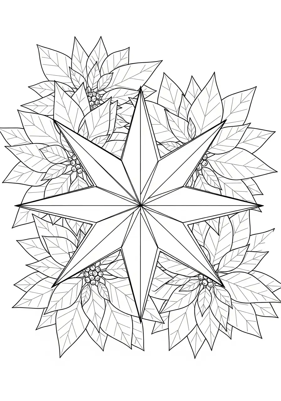 Kerstster Kleurplaat 11 ster tussen kerstster bloemen kleurplaat