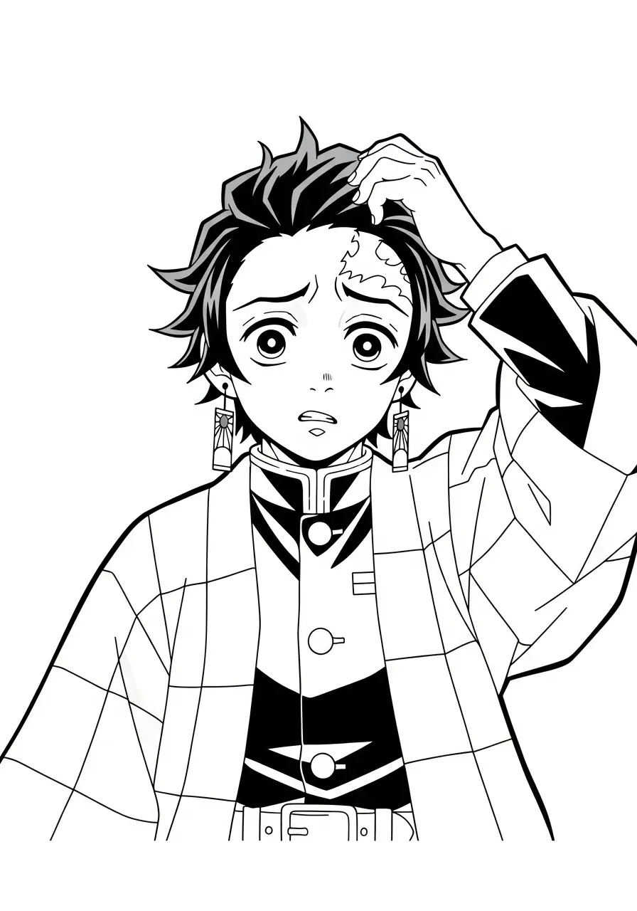 tanjiro verbaasd gezicht kleurplaat