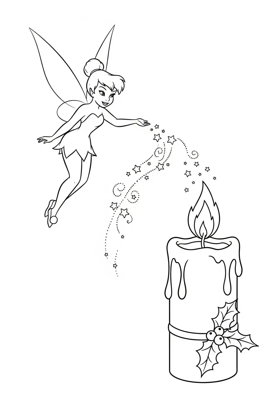 tinkelbel en kerstkaars kleurplaat