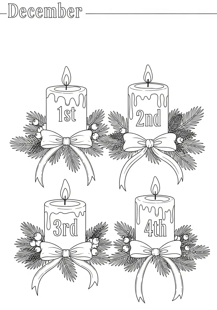 vier adventskaarsen december kleurplaat