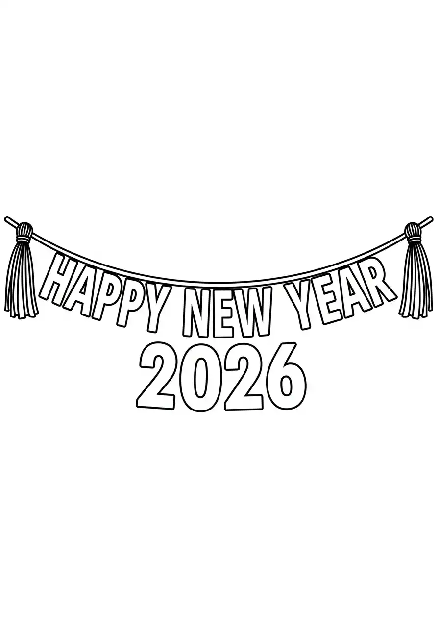 vlaggenlijn 2026 nieuwjaar kleurplaat