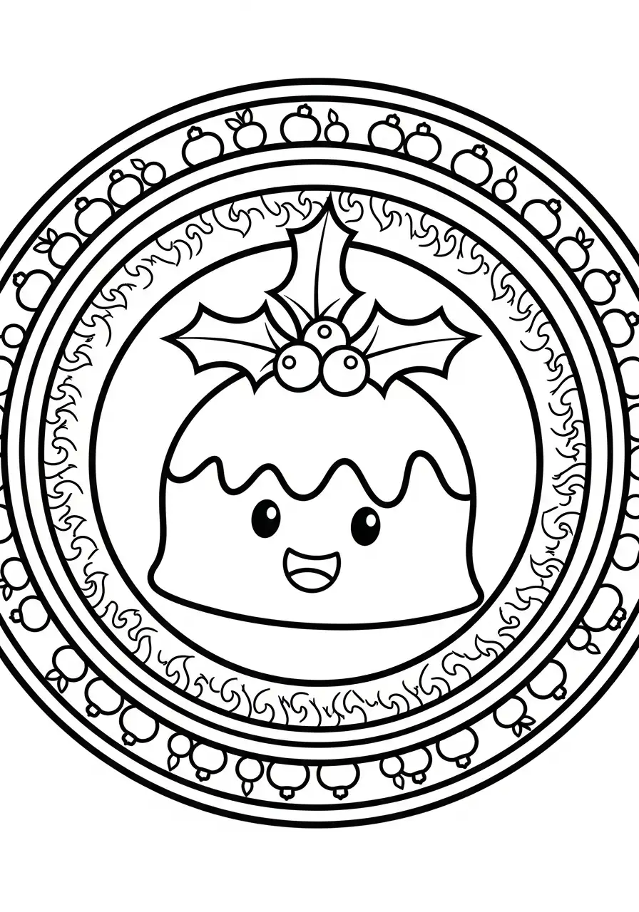 vrolijke kerstpudding kleurplaat