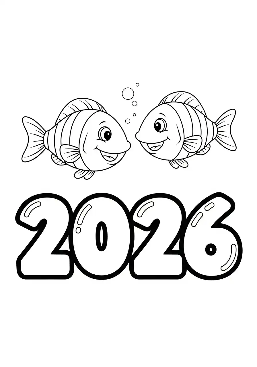vrolijke vissen 2026 kleurplaat