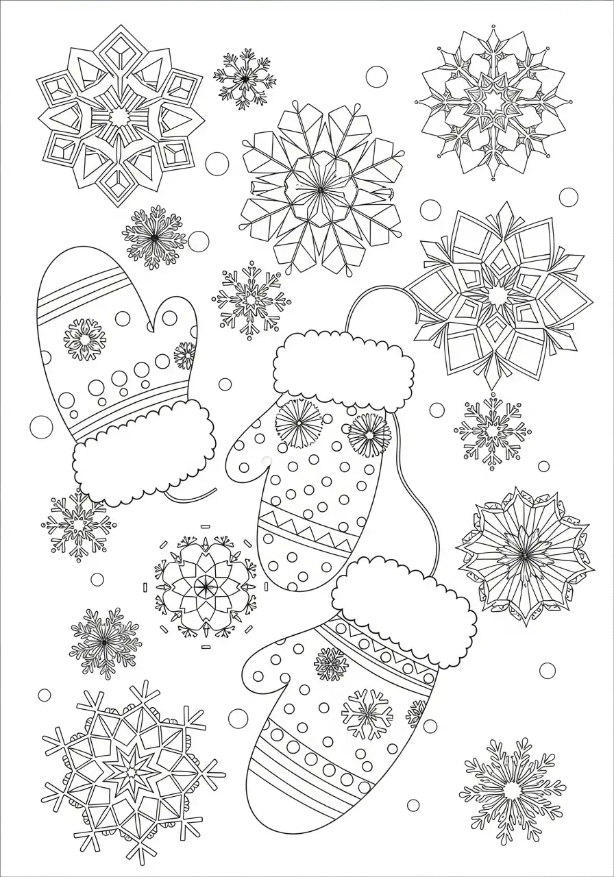 wanten sneeuwvlokken december kleurplaat