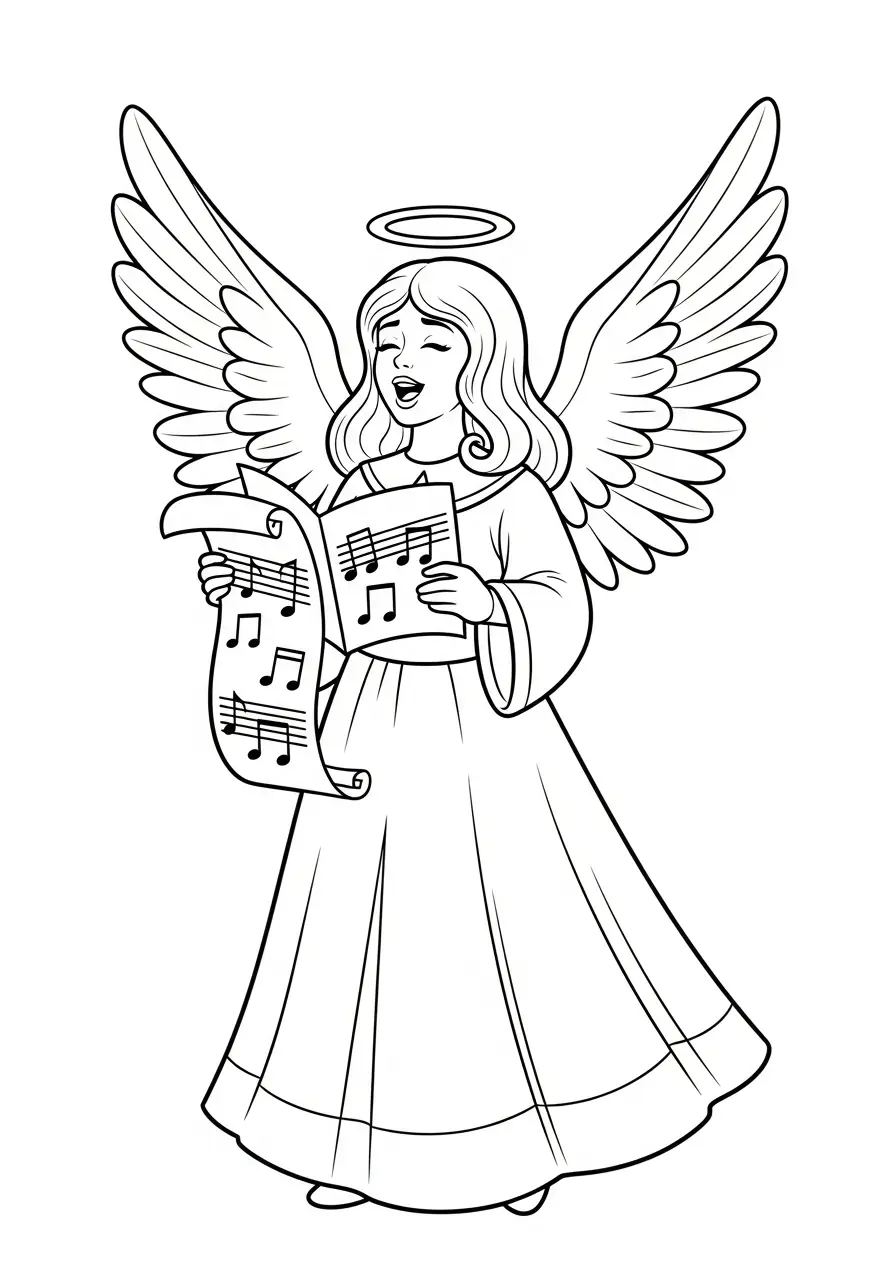 zingende engel met bladmuziek kleurplaat