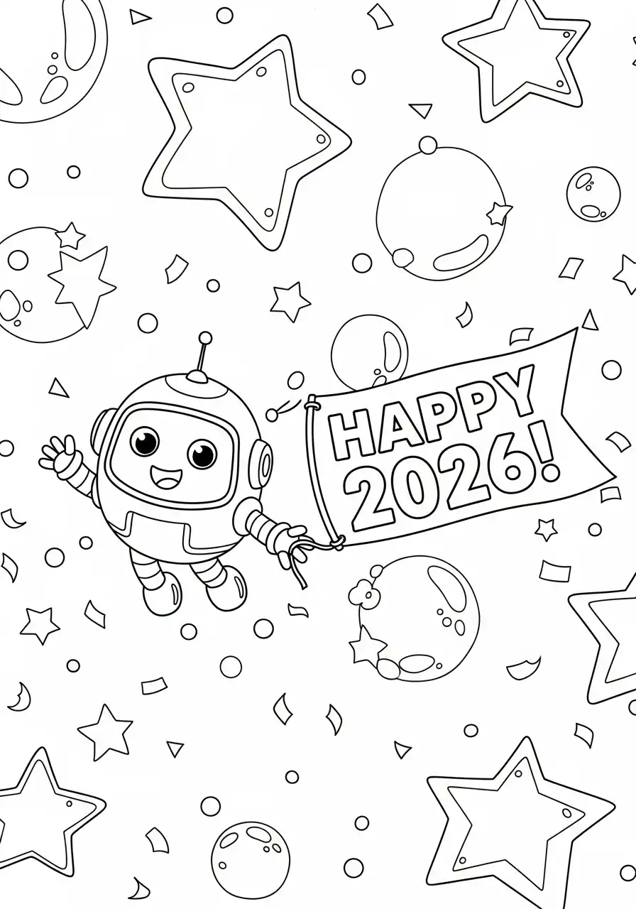 zwevende robot 2026 kleurplaat