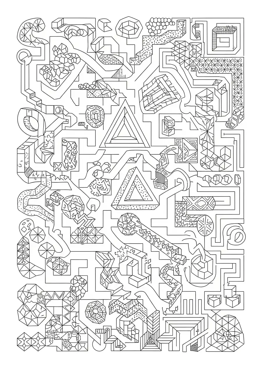 Kleurplaat Optische illusies 8 abstract doolhof met illusies kleurplaat