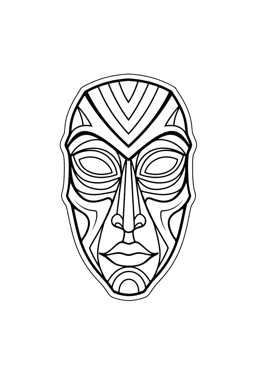 Kleurplaat Sticker 8 abstract tribaal masker kleurplaat