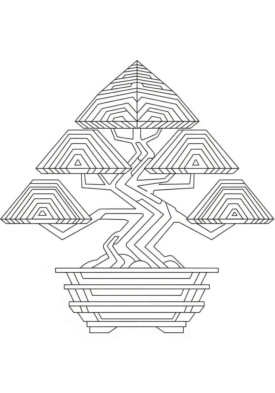 abstracte geometrische bonsai kleurplaat