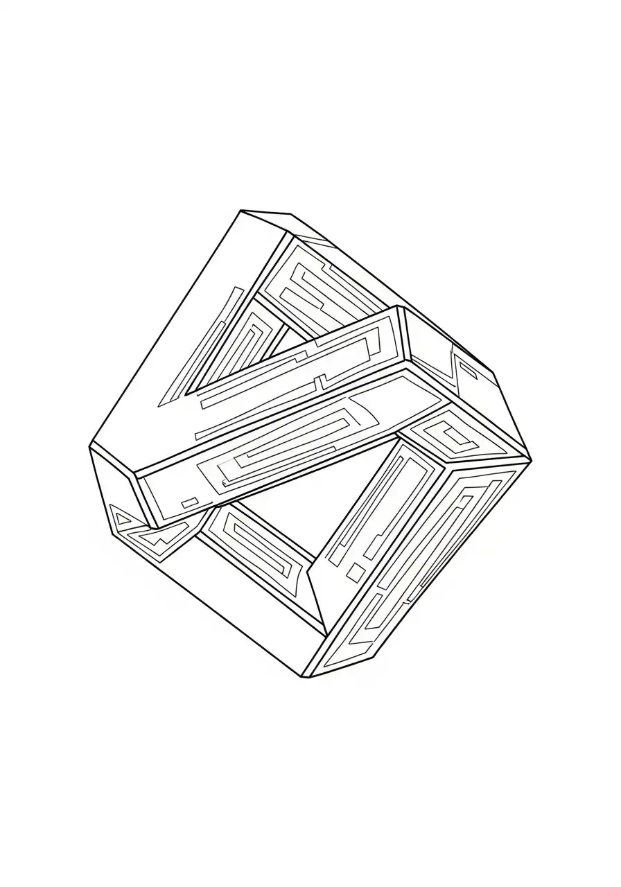 Kleurplaat Optische illusies 9 abstracte onmogelijke vorm kleurplaat