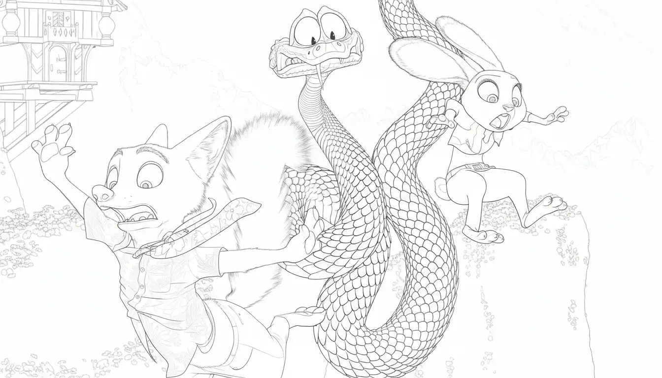 actiescene nick en judy ontsnappen aan reuzenslang