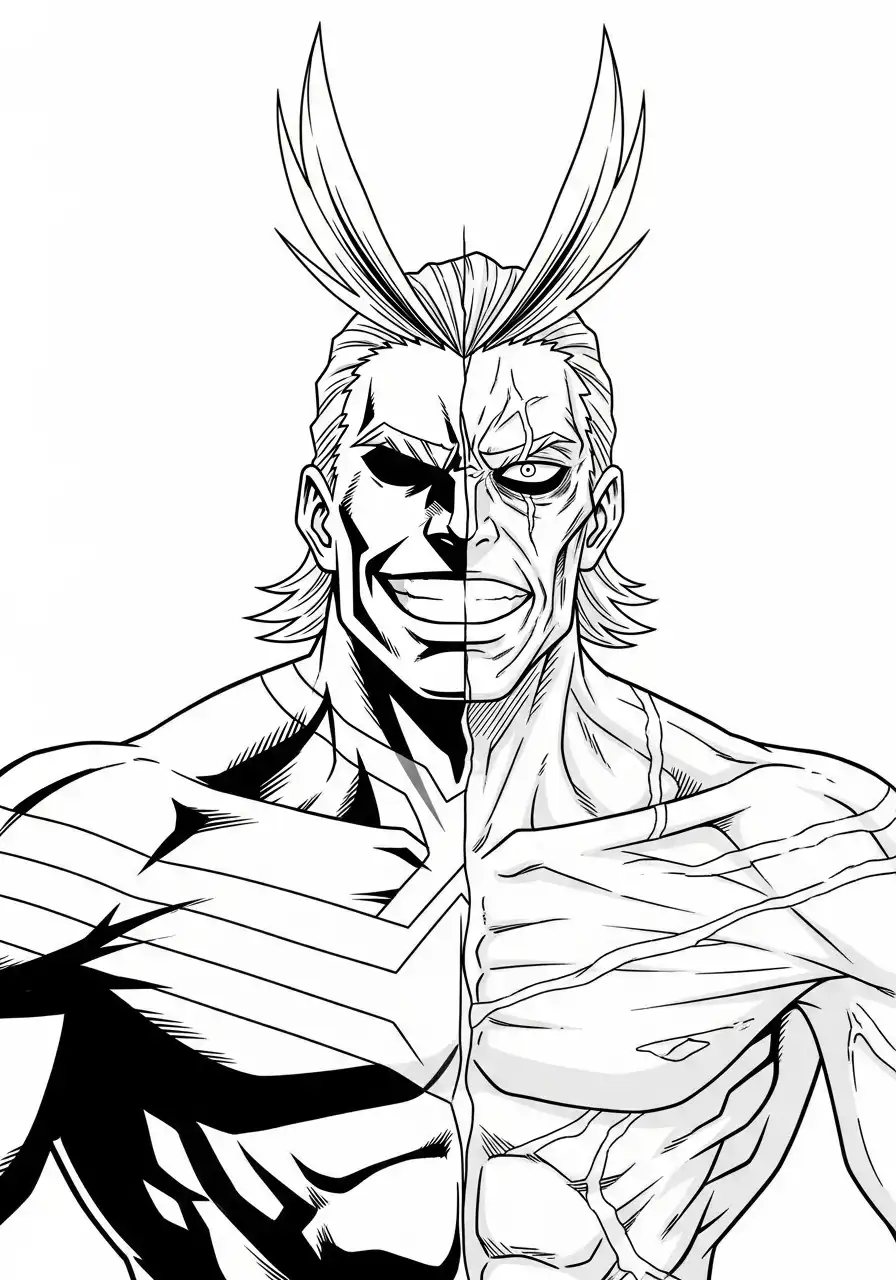 all might hero en ware vorm gesplitst kleurplaat