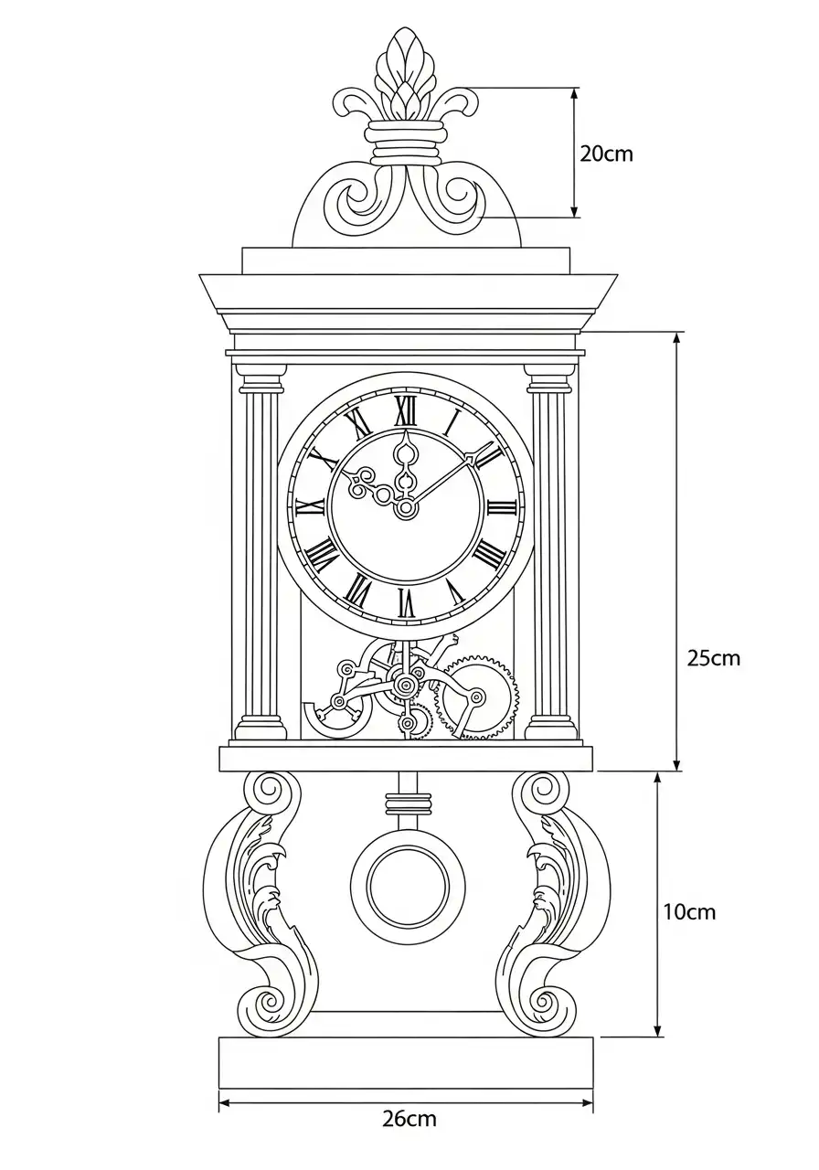 antieke schoorsteenklok pendulum schema kleurplaat