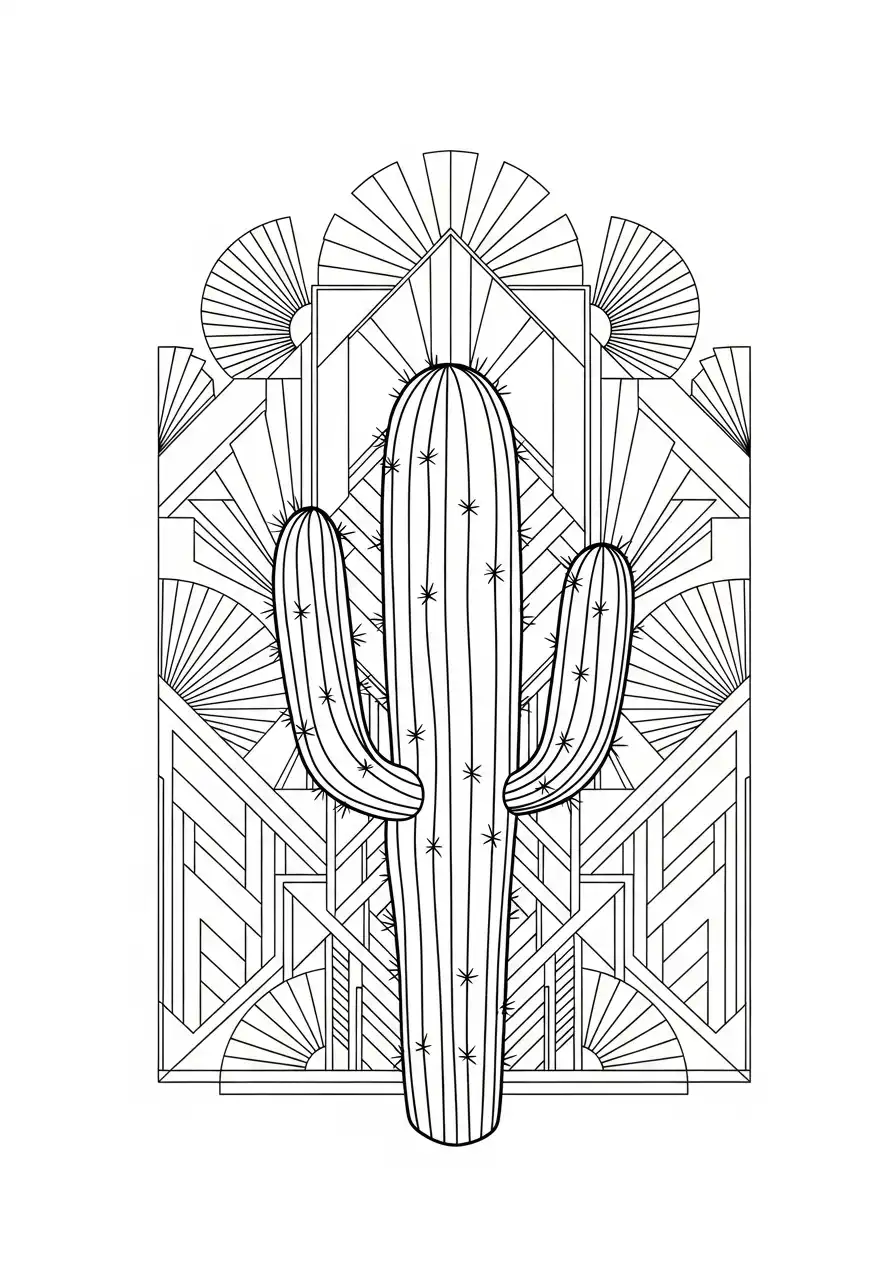 art deco cactus in geometrisch frame kleurplaat