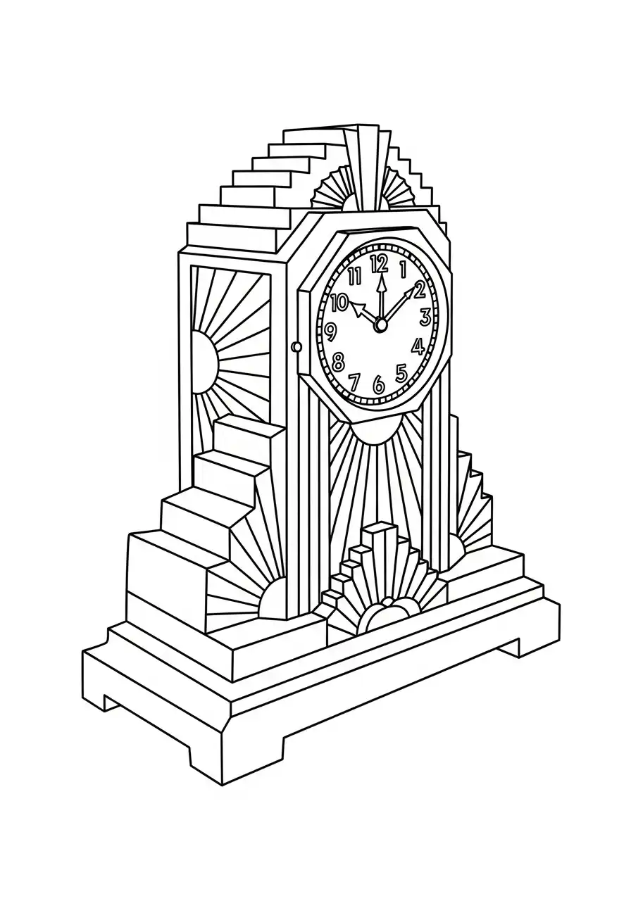 art deco tafelklok kleurplaat