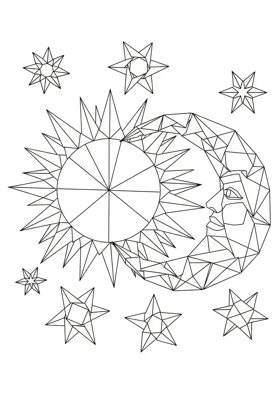astrologie origami zon maan sterren kleurplaat