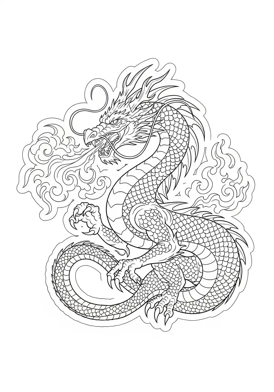 Kleurplaat Sticker 10 aziatische draak kleurplaat
