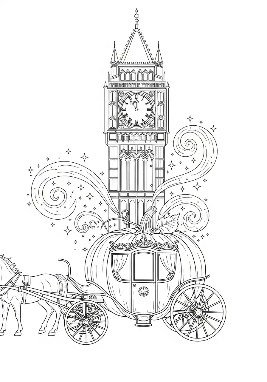 big ben klokkentoren assepoester koets kleurplaat