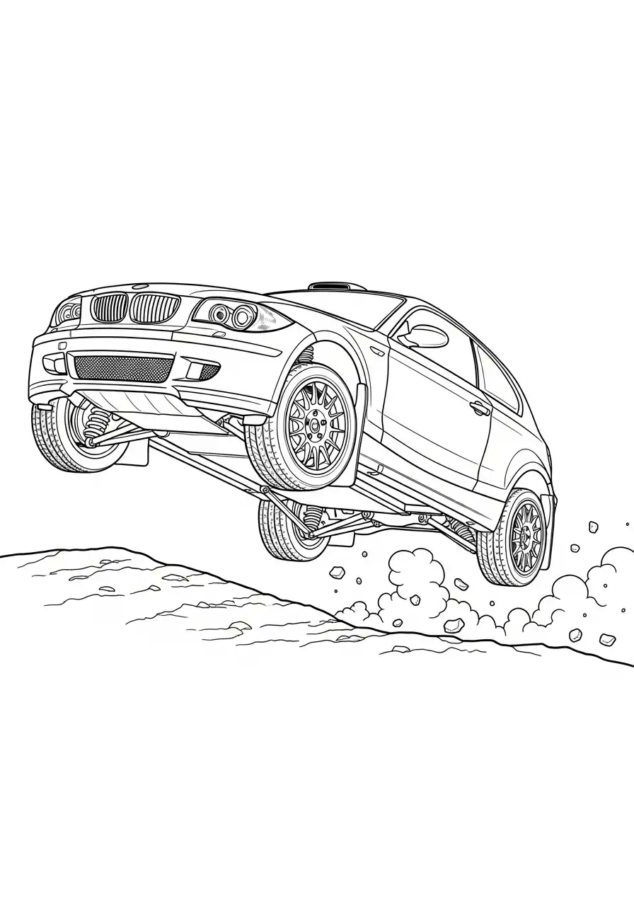 bmw 1 serie rallyauto springt door terrein