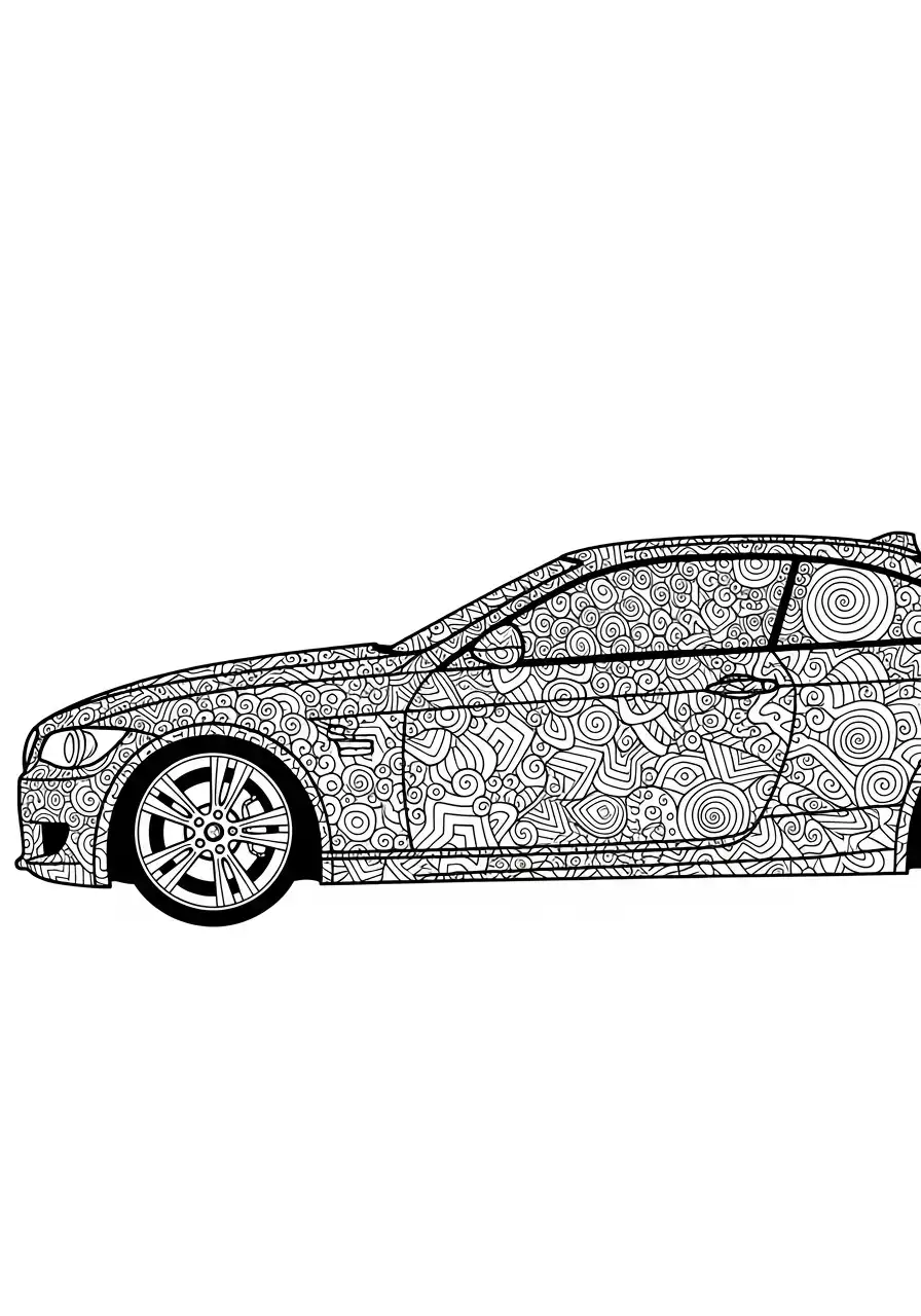 bmw sportwagen met abstract doodle patroon