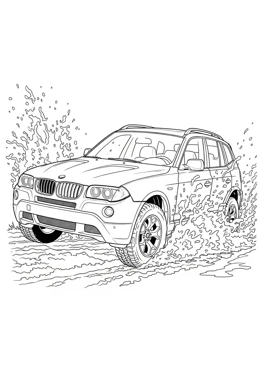 bmw x3 suv rijdt door modder spetters