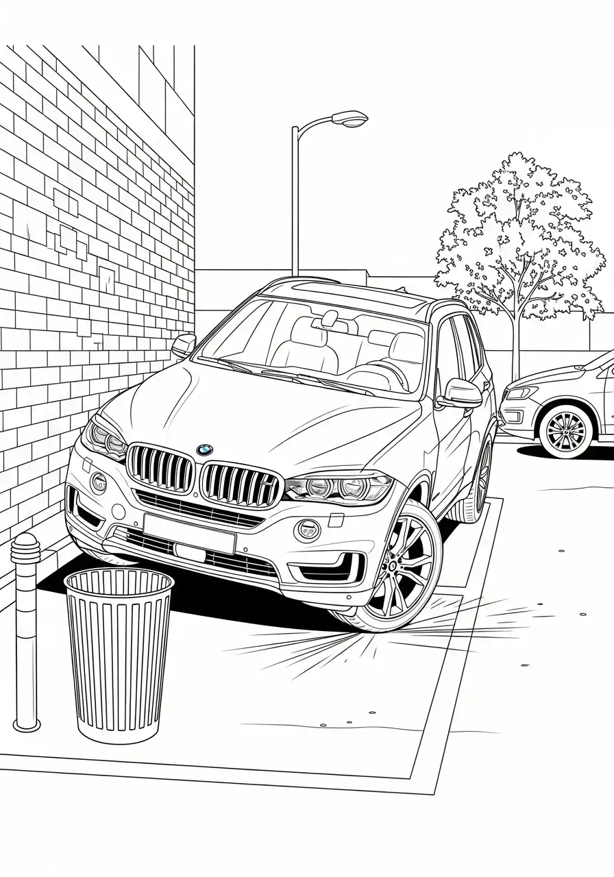 bmw x5 suv fout geparkeerd tegen muur