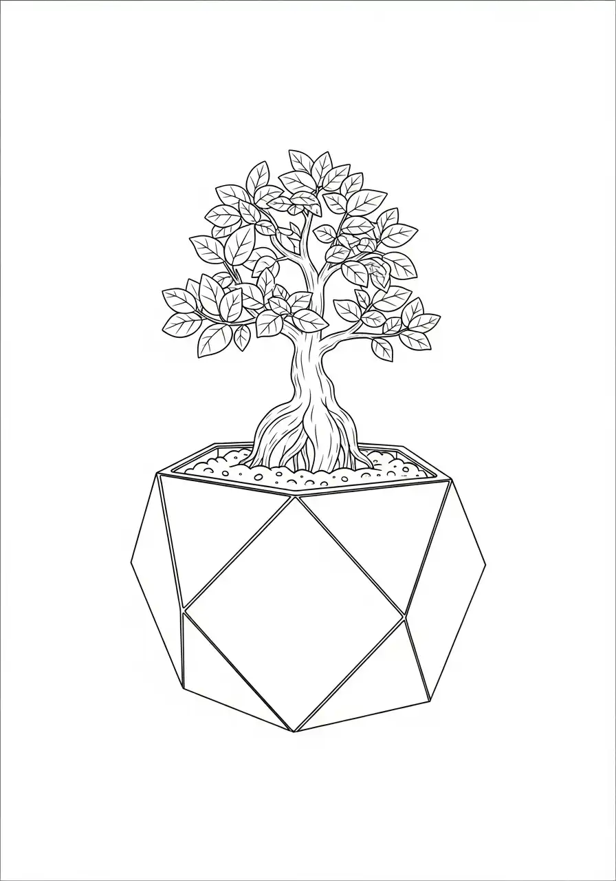 bonsai in hoekige pot kleurplaat