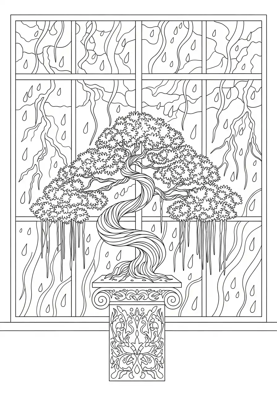 bonsai regen glas in lood kleurplaat