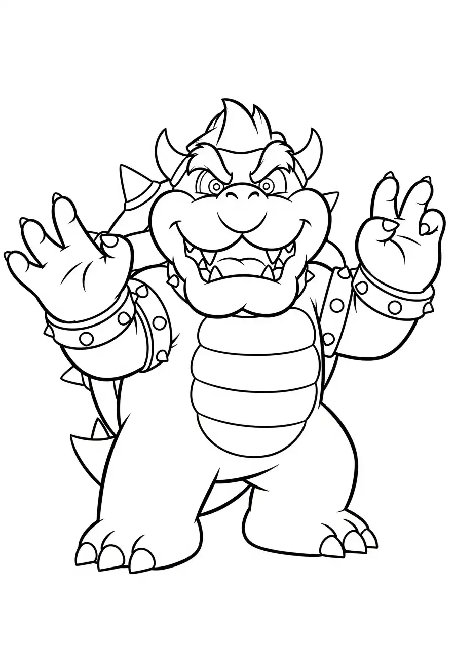 bowser blij met handen omhoog kleurplaat