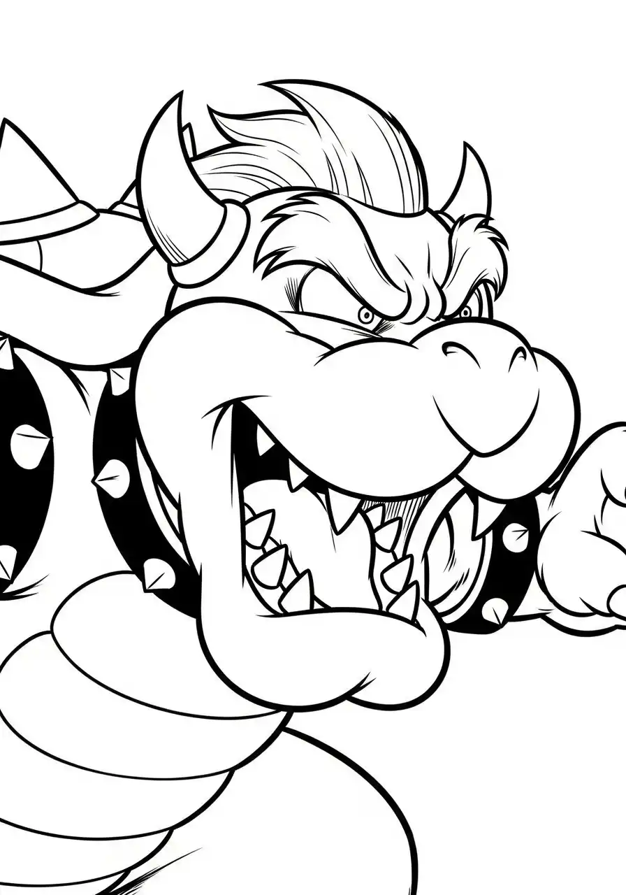 bowser close up agressief kleurplaat