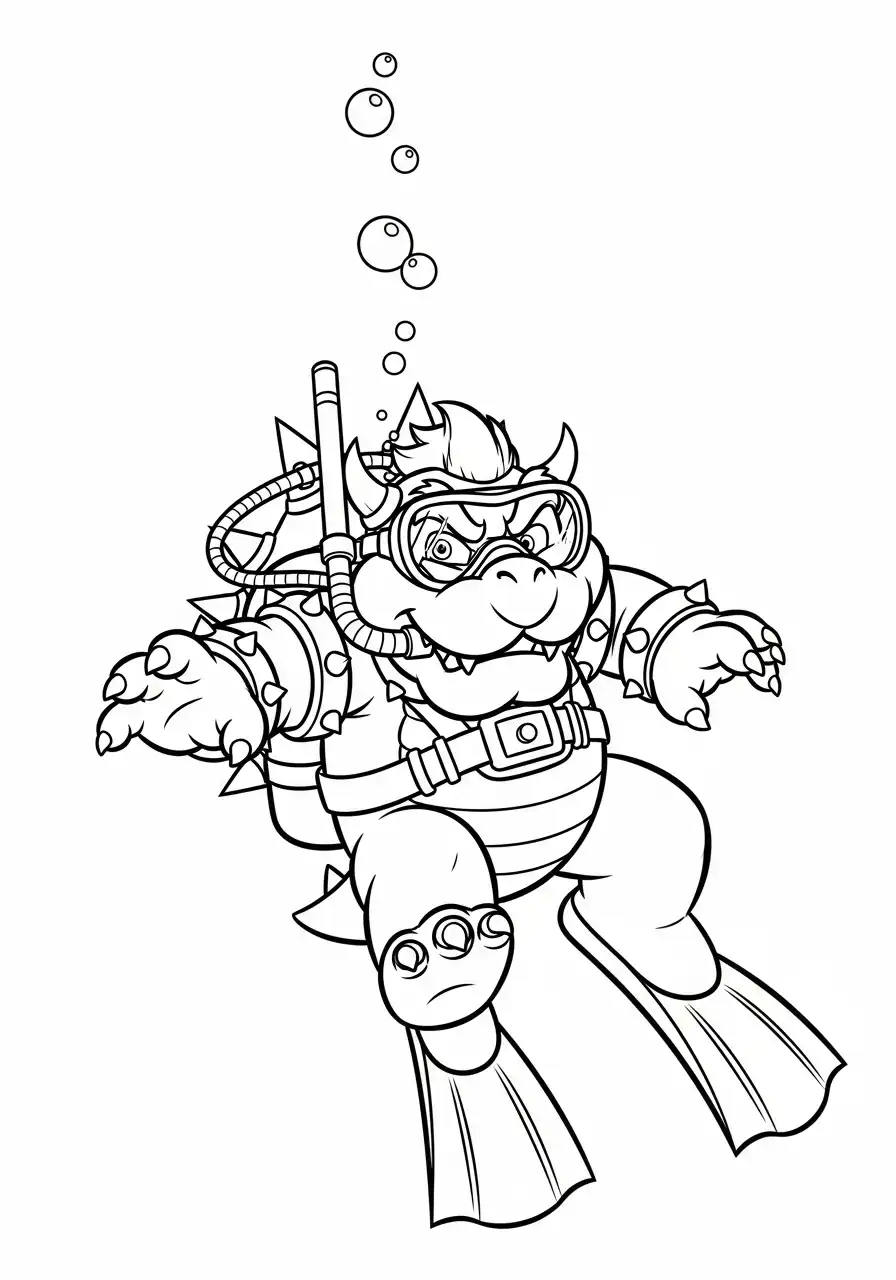 bowser duikt onder water kleurplaat