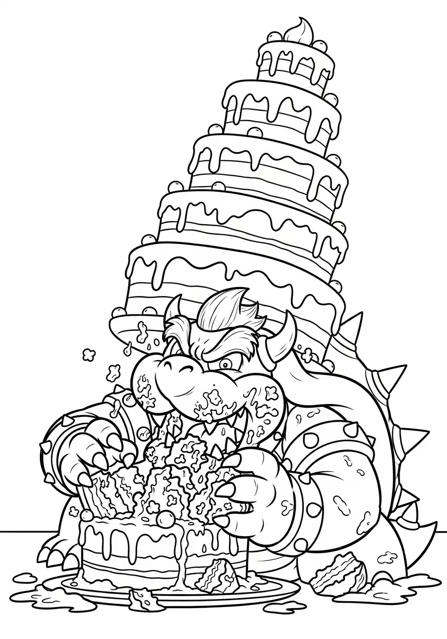 bowser eet taart kleurplaat