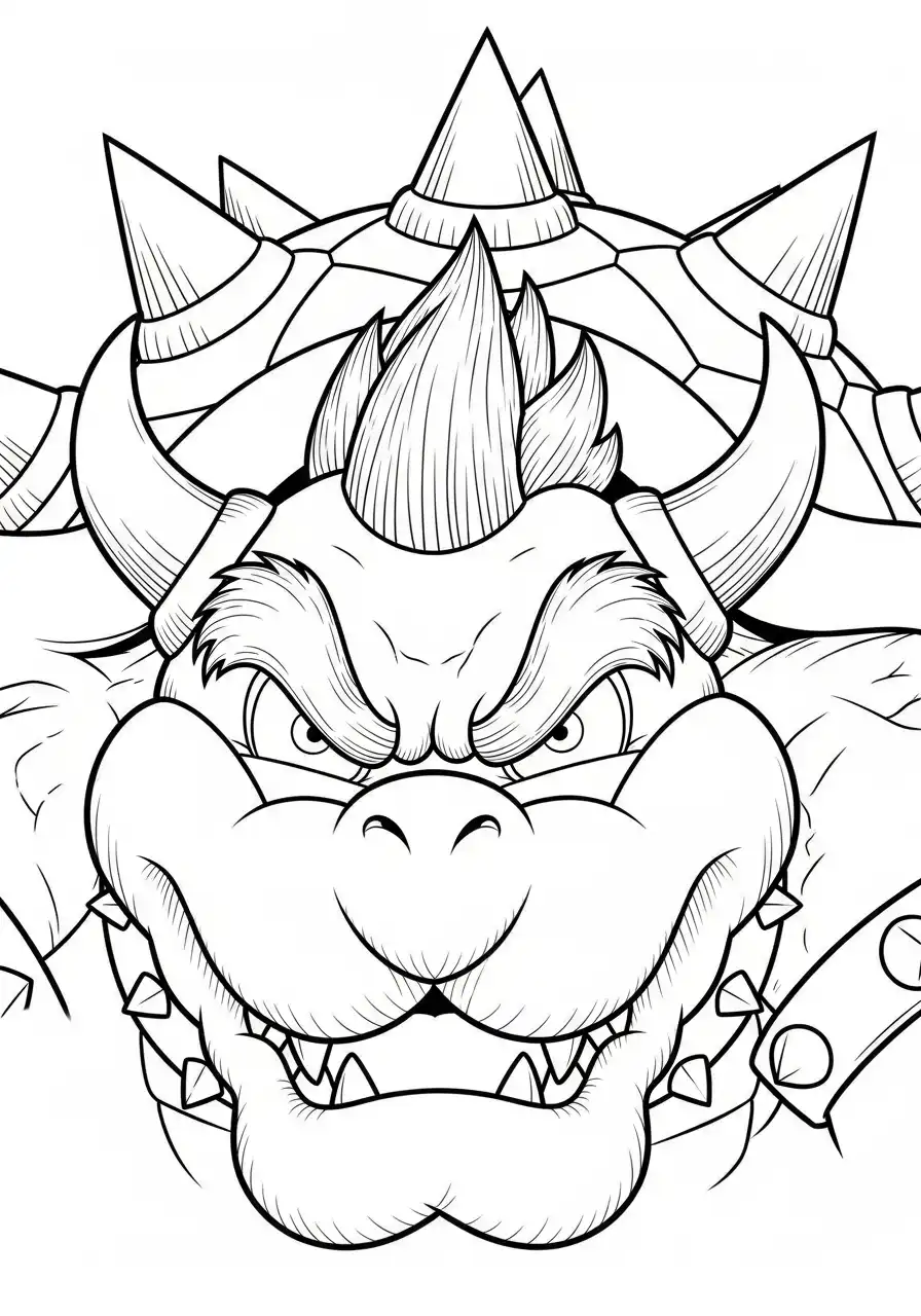 bowser gezicht close up kleurplaat