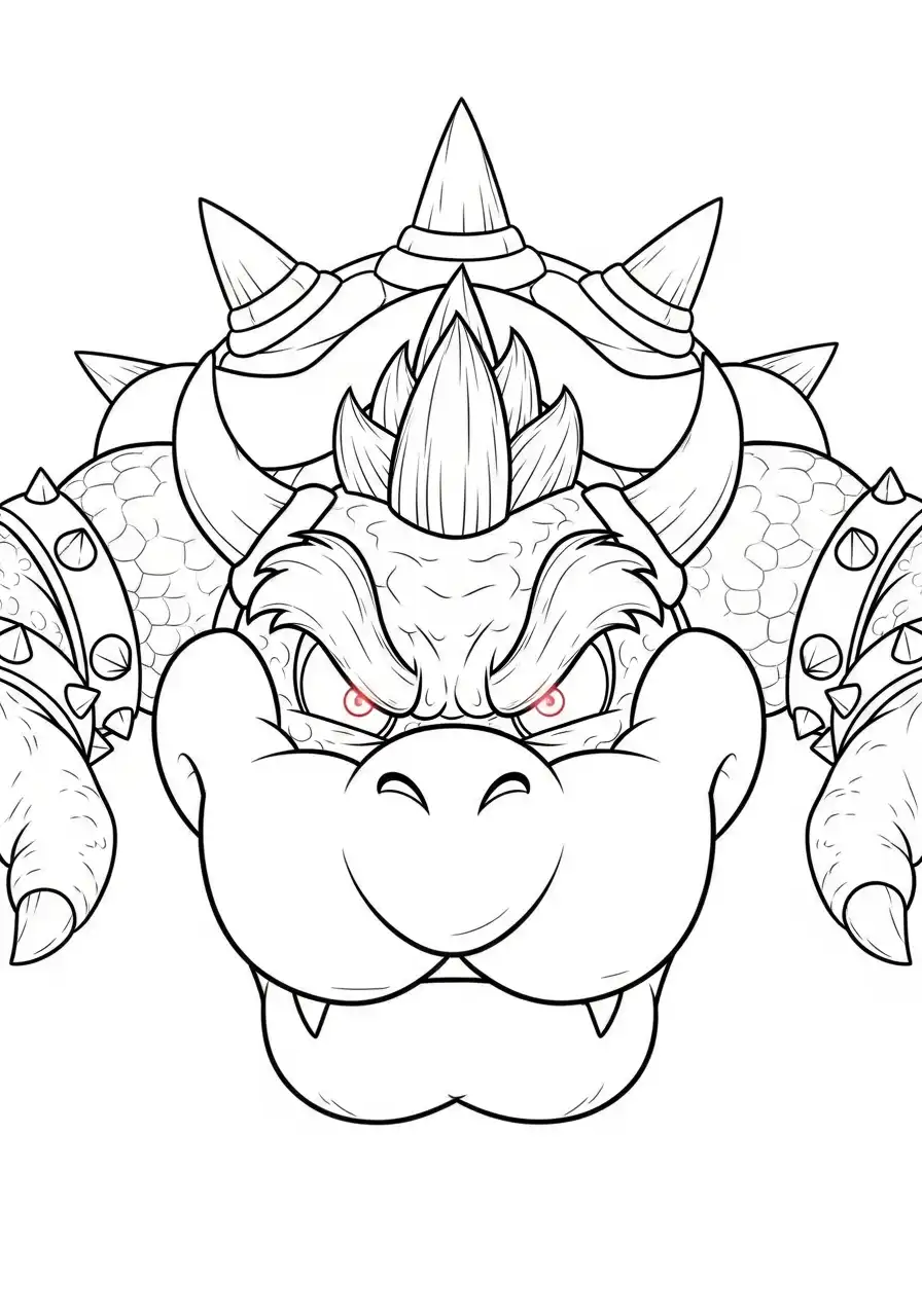 bowser gezicht dreigend close up kleurplaat