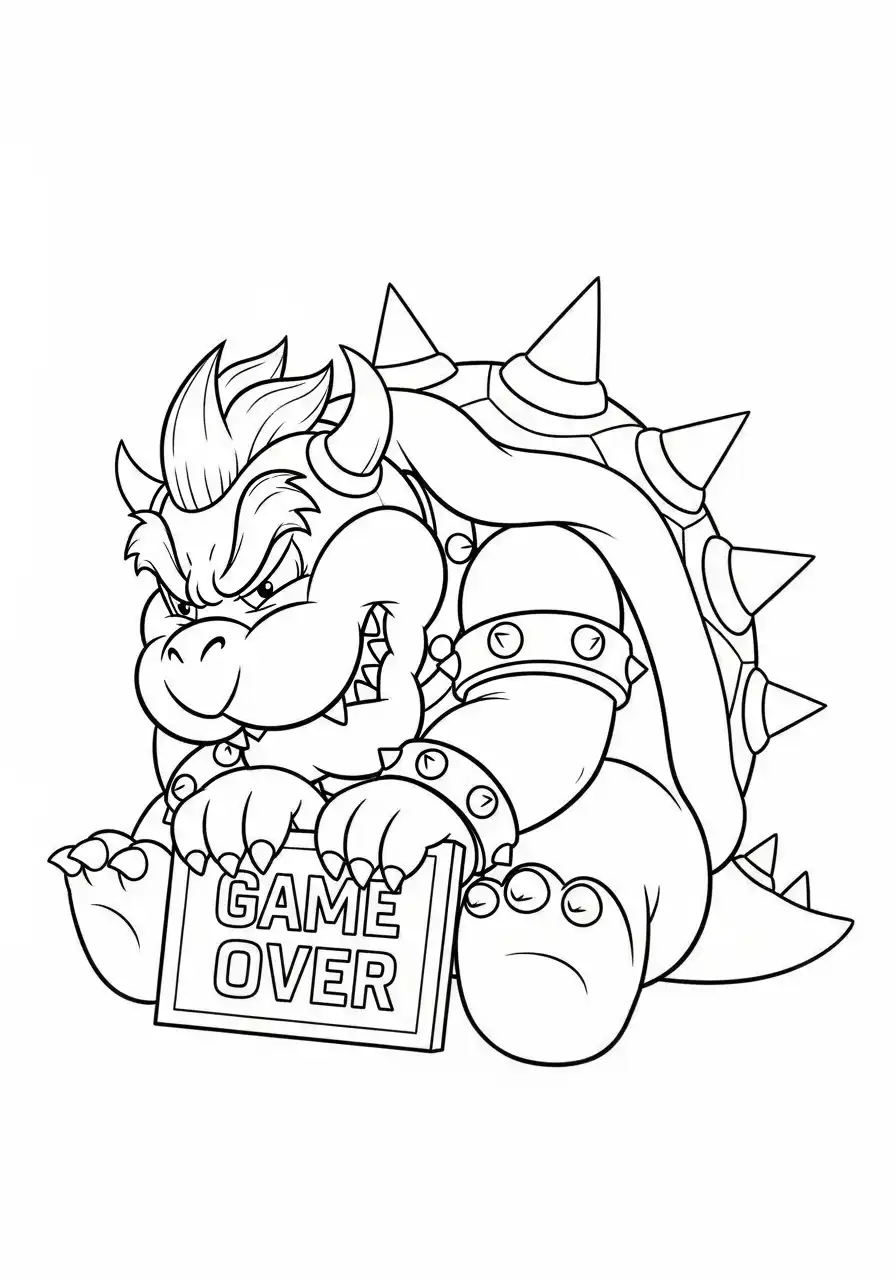 bowser houdt game over bord vast kleurplaat