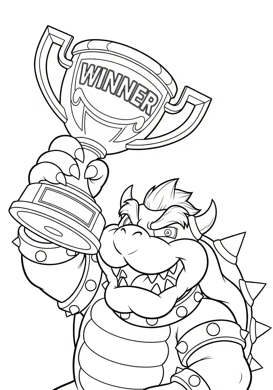 bowser houdt winnaar trofee vast kleurplaat
