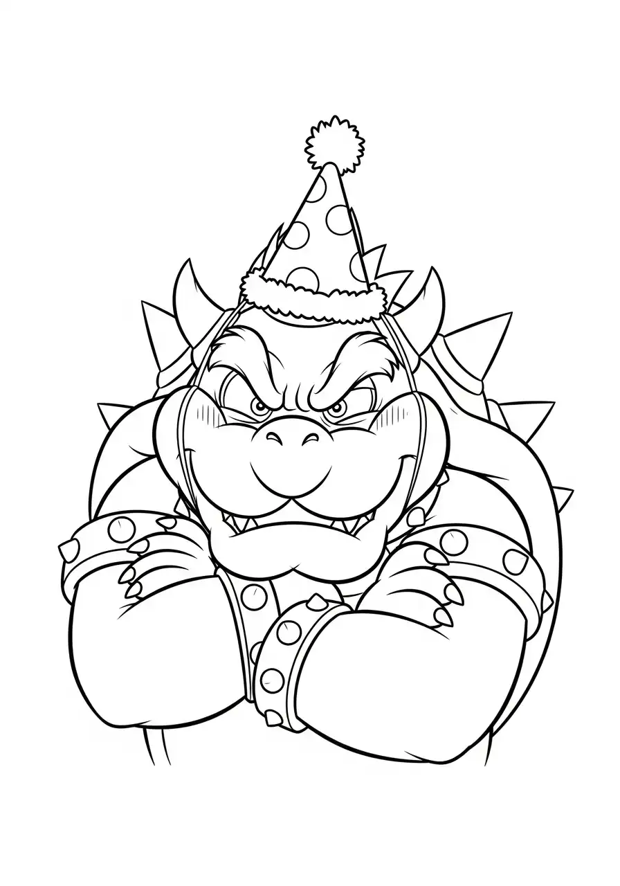 bowser met feesthoed kleurplaat