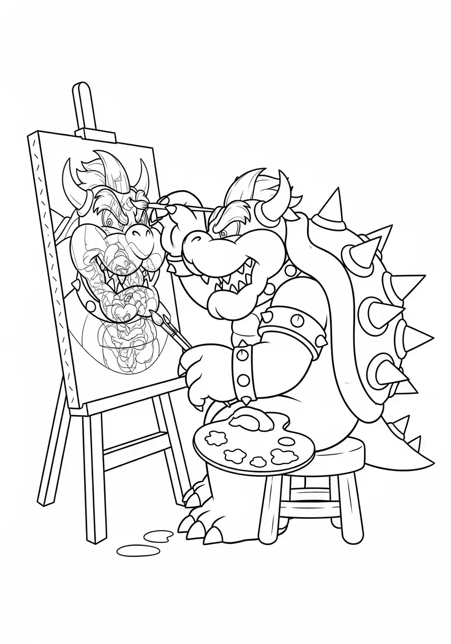 bowser schildert zelfportret kleurplaat