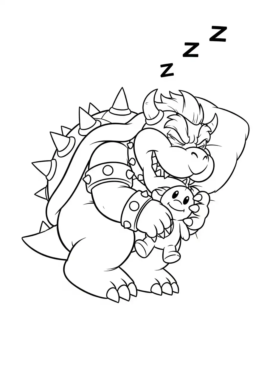 bowser slaapt met knuffel kleurplaat