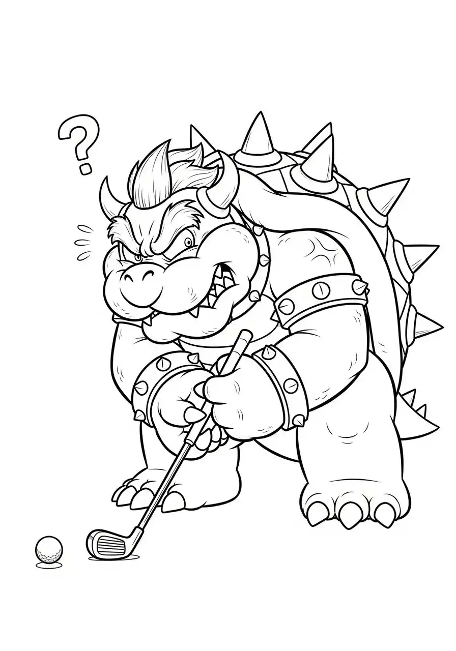 bowser speelt golf kleurplaat