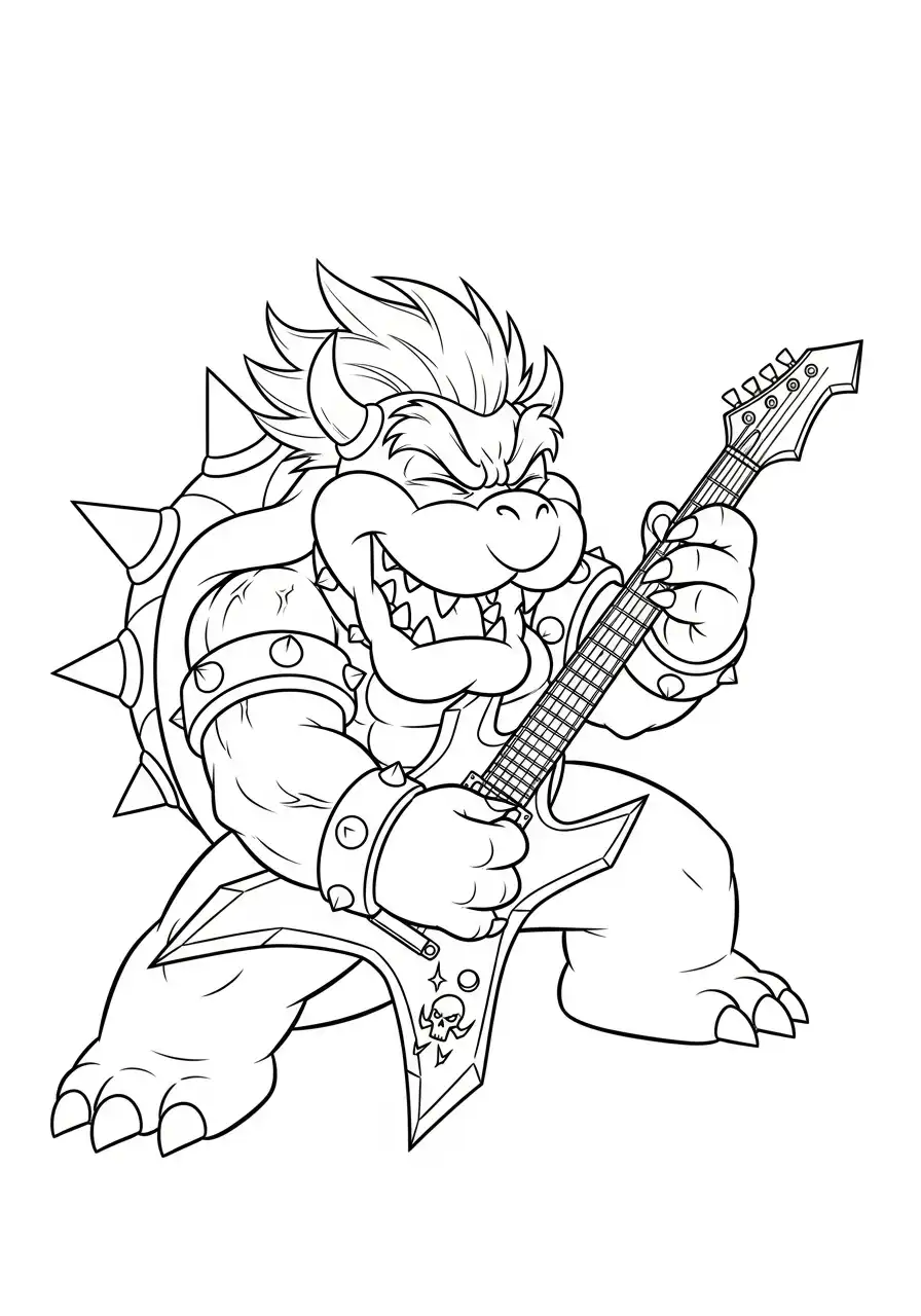 bowser speelt rock gitaar kleurplaat