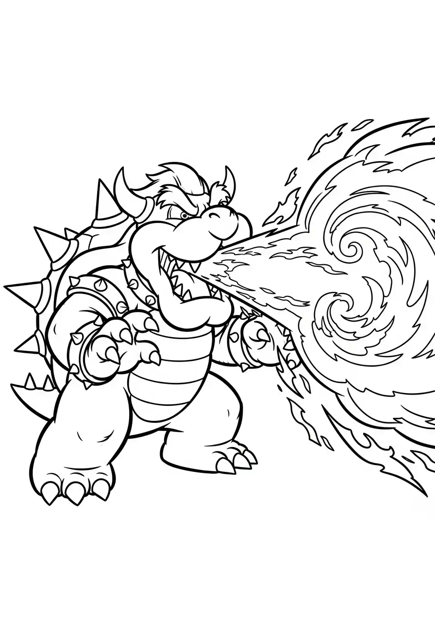 bowser spuugt vuur kleurplaat