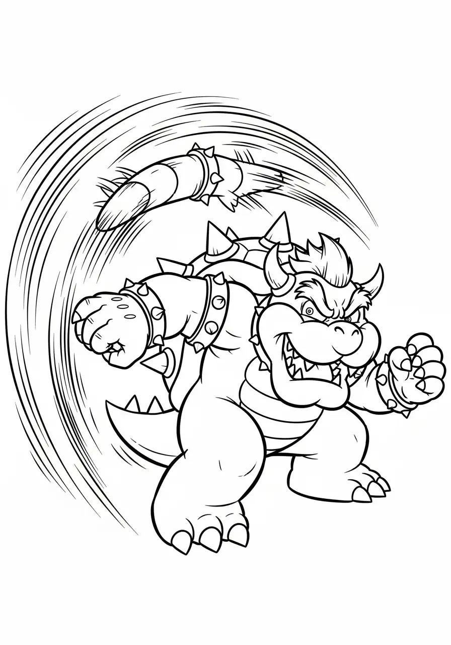 bowser valt aan met stekelig schild kleurplaat