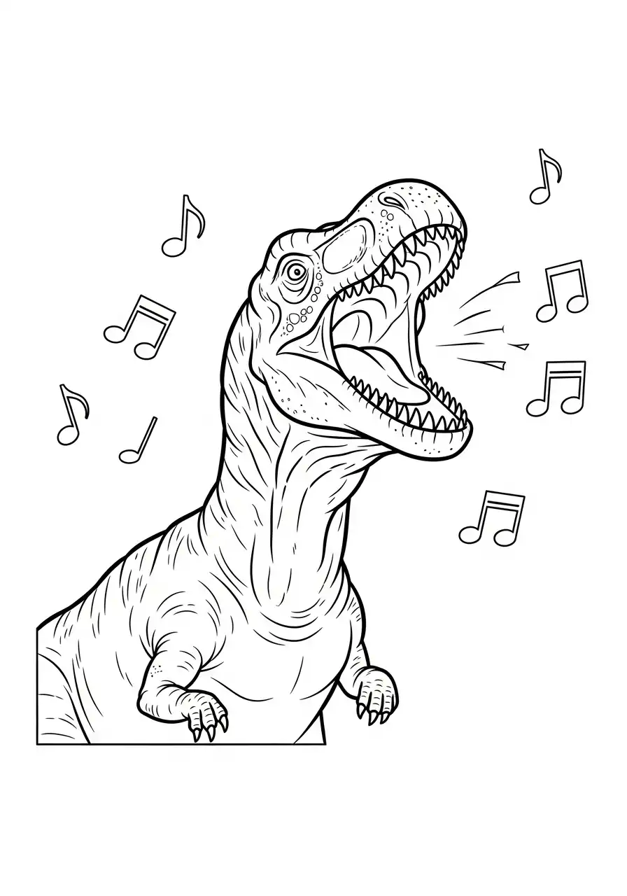 Gigantosaurus Kleurplaat 8 brullende dino met muzieknoten kleurplaat