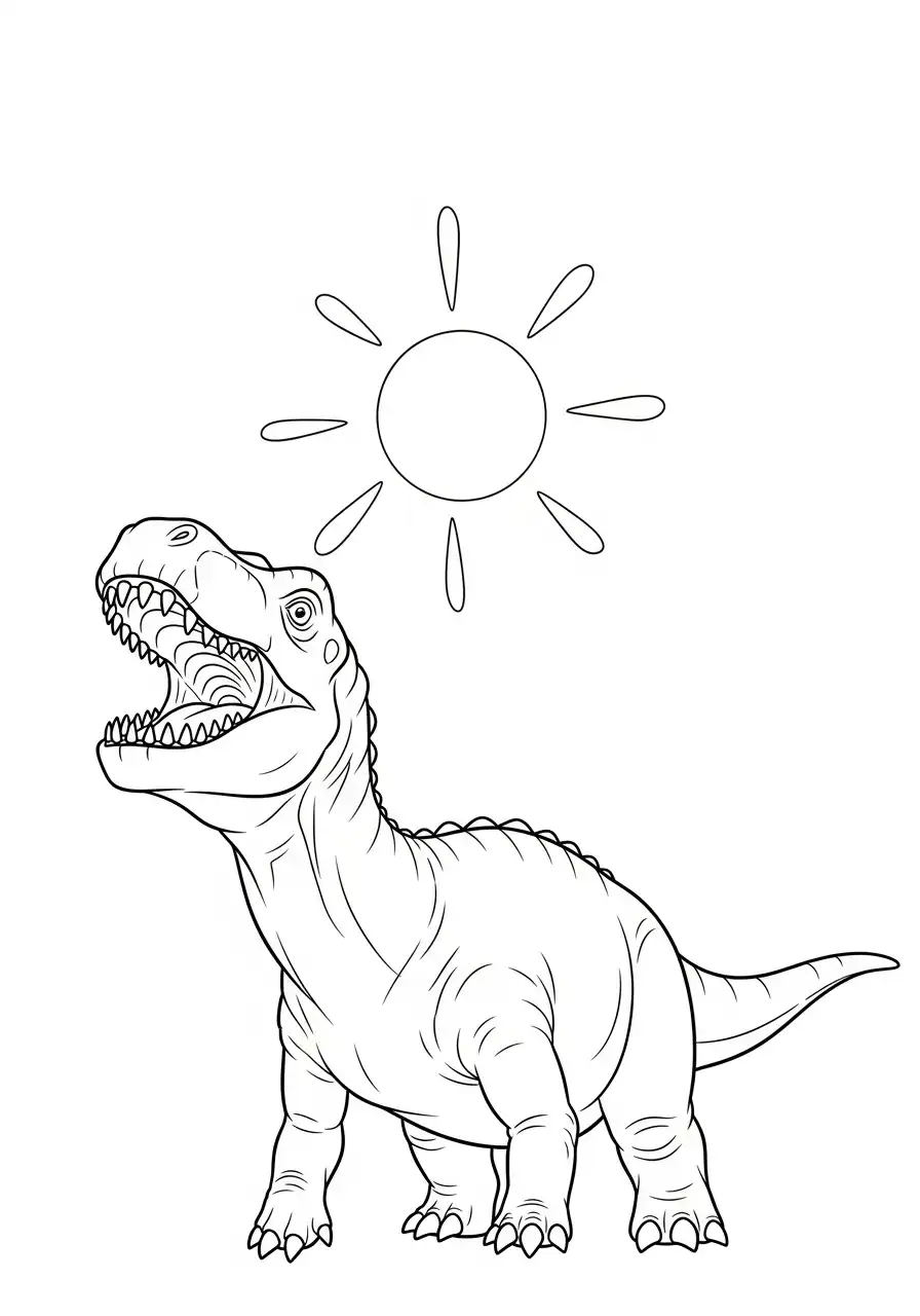 Gigantosaurus Kleurplaat 9 brullende dino onder de zon kleurplaat