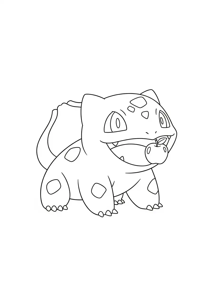 bulbasaur eet een appel kleurplaat