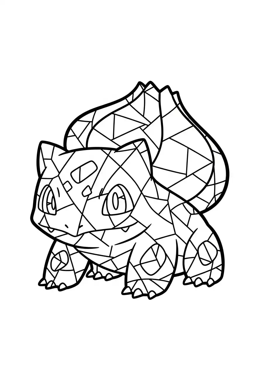 bulbasaur glas in lood patroon kleurplaat