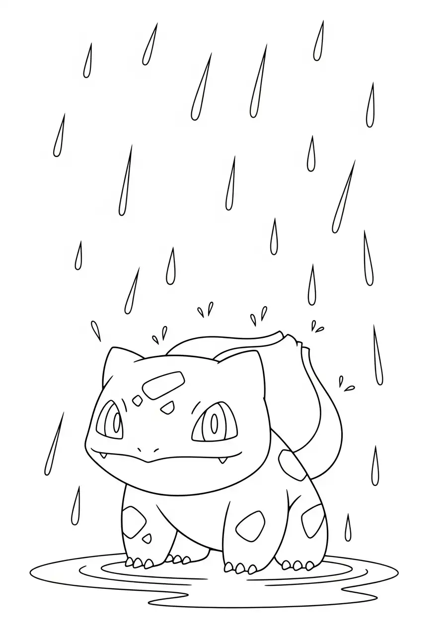 bulbasaur in de regen kleurplaat