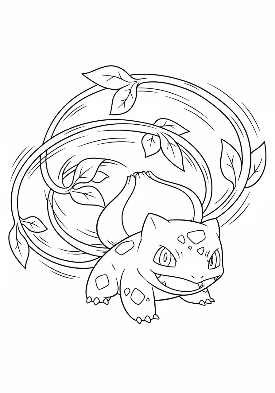 bulbasaur met ranken actie kleurplaat