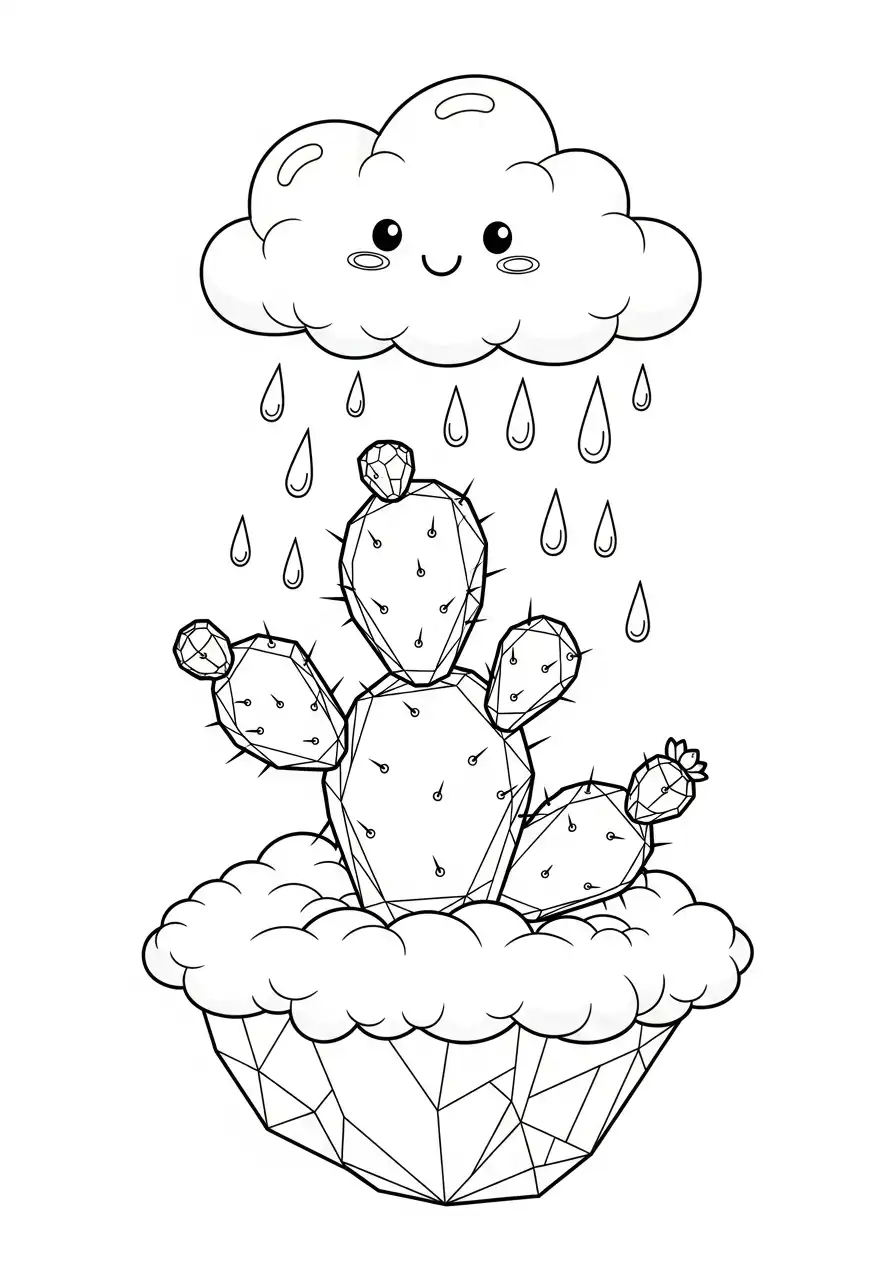 cactus in wolken pot met regenbui kleurplaat